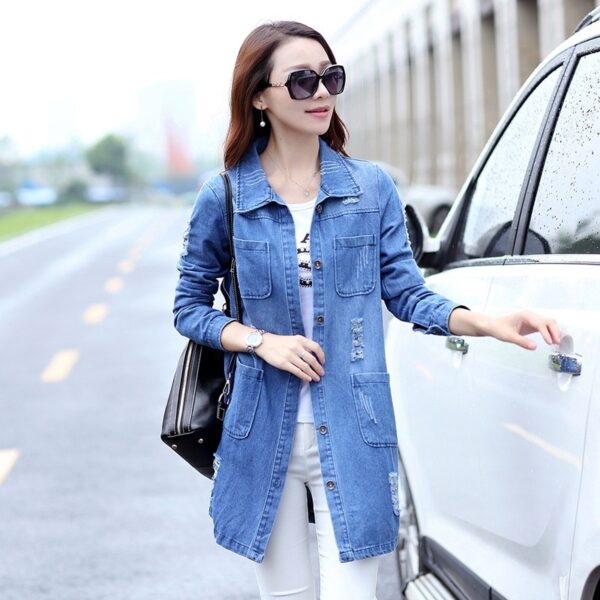 Women's Loose Ripped Mid-length Denim Jacket