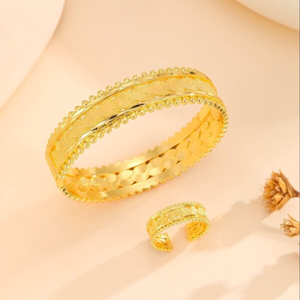 2pcs Vintage Gold Plated Bracelet, Open Bracelet Ring Jewelry, Women's Festival Wedding Jewelry Set - Image 7