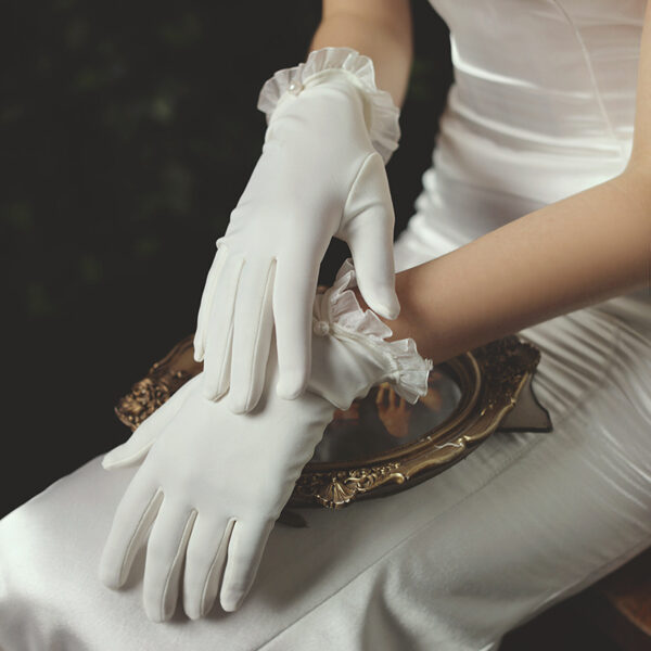 Bridal Wedding Dress Gloves Short Tulle - Image 5