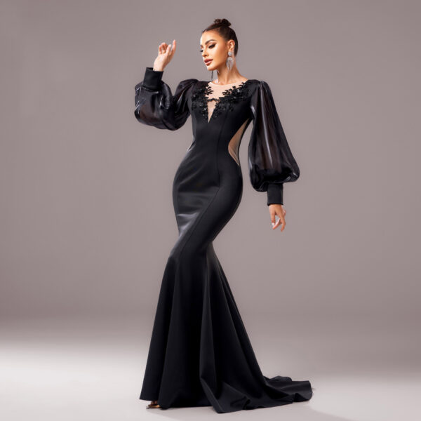 Long Sleeve Round Neck Banquet Applique Sheath Fishtail Dress - Image 5