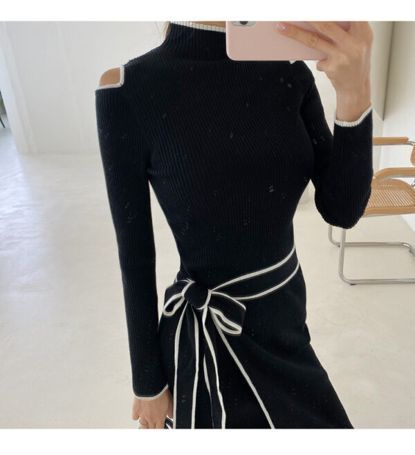 Lace-up Slip-shoulder Knitted Sweater Dress - Image 6