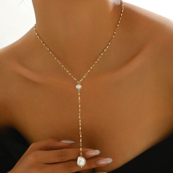 Elegant Gold-Tone Pearl Drop Necklace -  Stylish And Lightweight Jewelry - Image 5