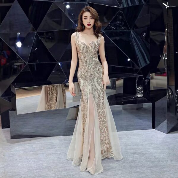 Fishtail Long Summer Sequins Sling Evening Dress Banquet - Image 3