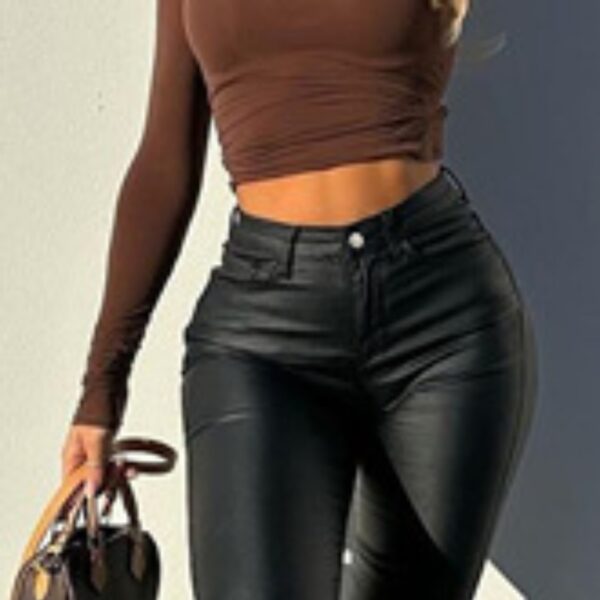 Light Mature Woman People Black Fashionable Sense Versatile Leather Pants Autumn And Winter New - Image 3