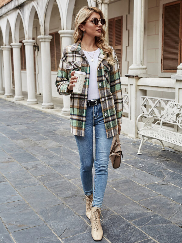 Take Loose Casual Lapel Plaid Woolen European And American Jacket - Image 5