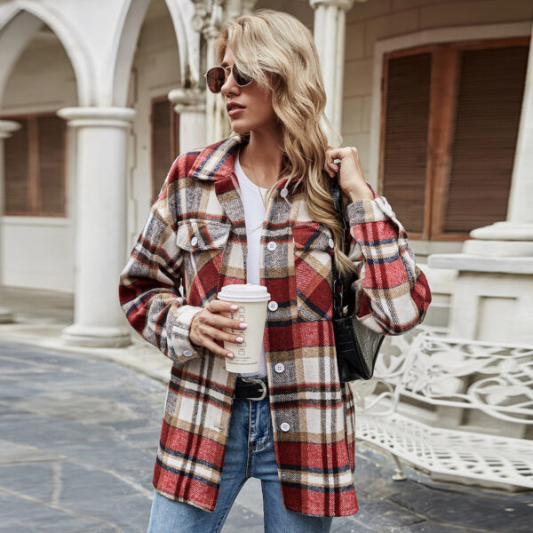 Take Loose Casual Lapel Plaid Woolen European And American Jacket - Image 2