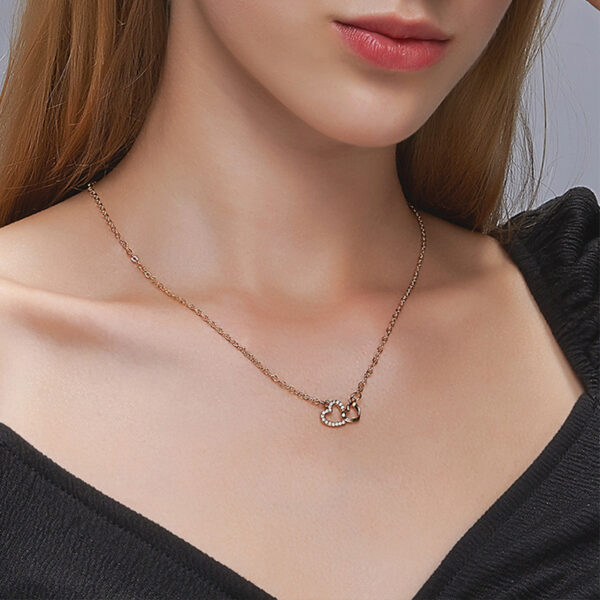 Love Necklace Temperament Double Peach Heart Pendant Clavicle Chain - Image 2