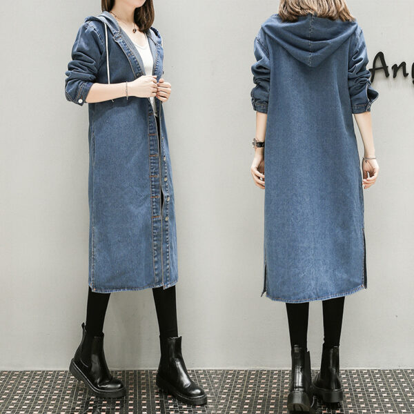 Thin Denim Trench Coat With Hood