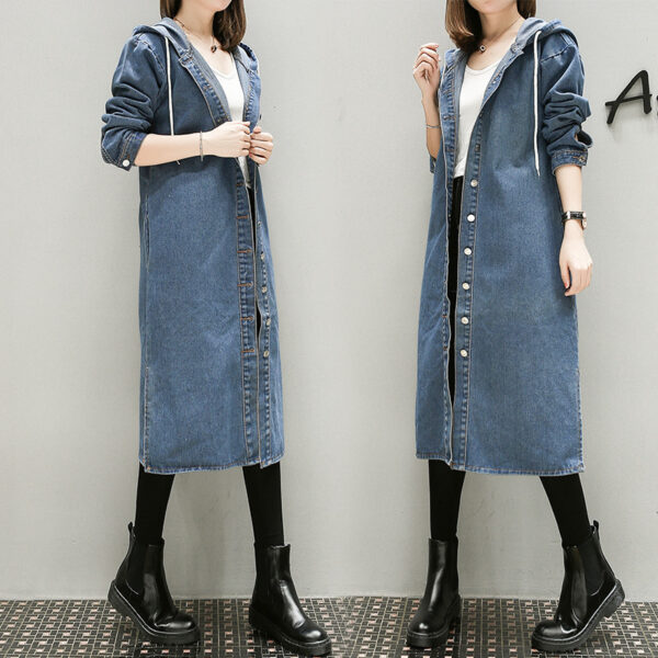 Thin Denim Trench Coat With Hood - Image 4