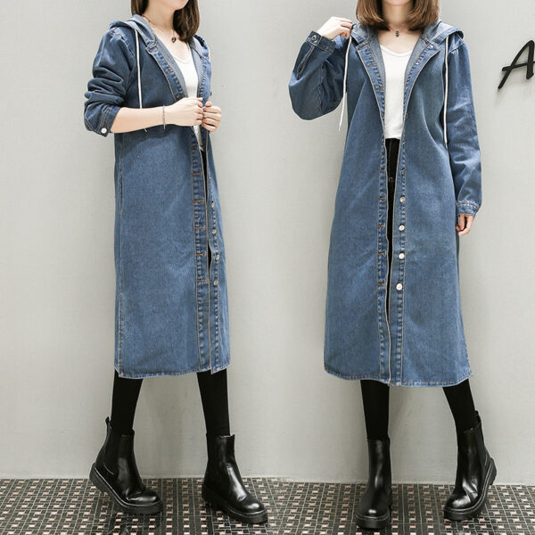 Thin Denim Trench Coat With Hood - Image 2