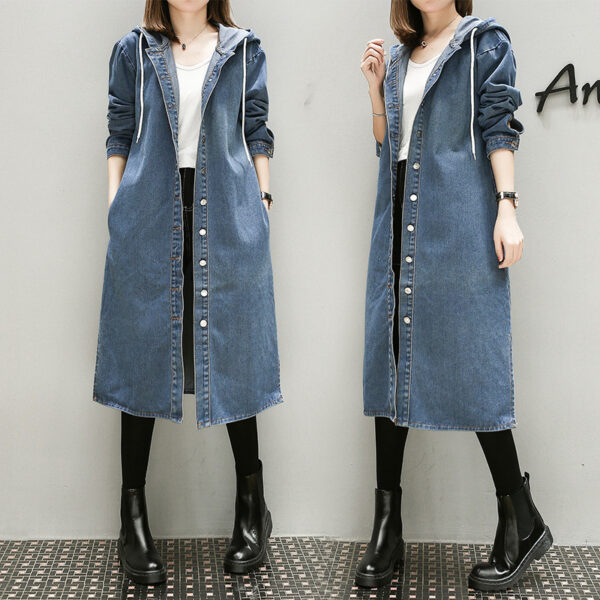 Thin Denim Trench Coat With Hood - Image 3