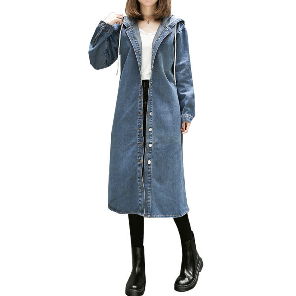 Thin Denim Trench Coat With Hood - Image 5