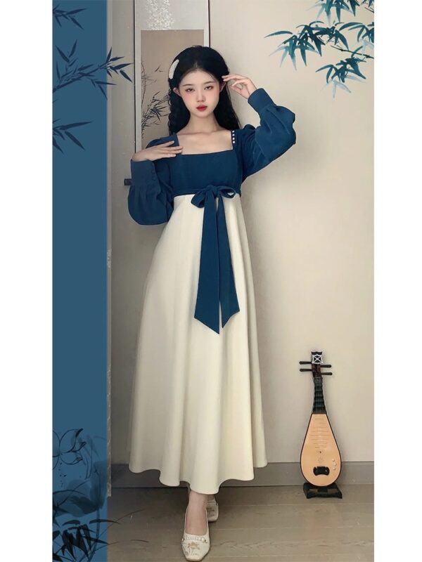 Long Sleeve Square-neck Dress - Image 9