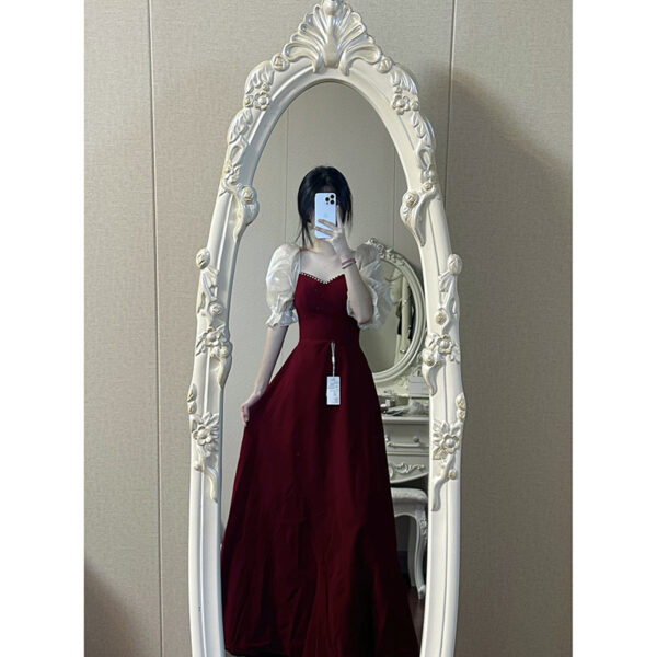 Small Plus Size Wine Red Puff Sleeve Princess High-grade Evening Dress - Image 7