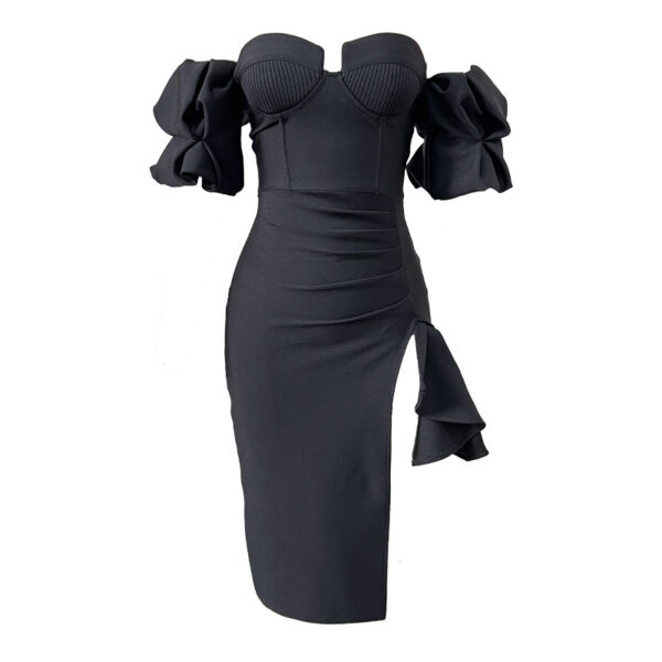 Women's Solid Color Lantern Sleeve Bandage Dress - Image 2