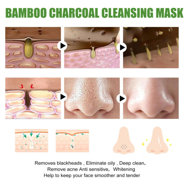 EELHOE Bamboo Charcoal Blackhead Removal Rip-Off Mask Moisturizing Blackhead Removal Acne Pore Shrinking Oil Control Mud Mask - Image 5