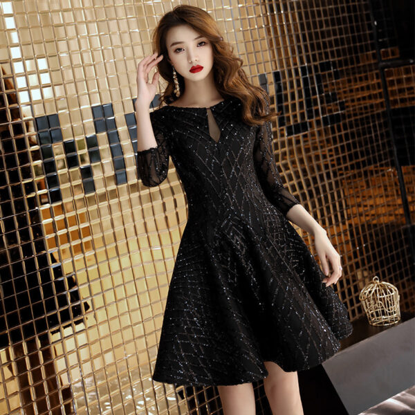 Women's Black Dinner Party Cocktail Party Birthday Party Dress Small Dress Short Socialite - Image 2