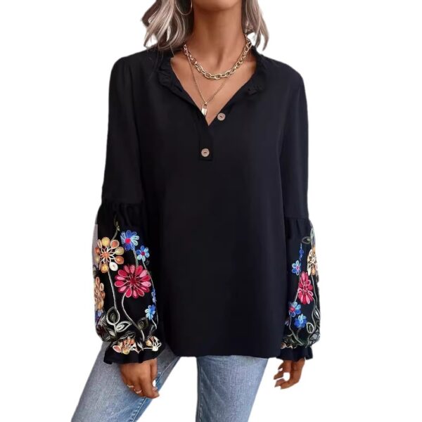 European And American Women's Long-sleeved Blouse Summer New Vacation Casual V-neck Top - Image 5