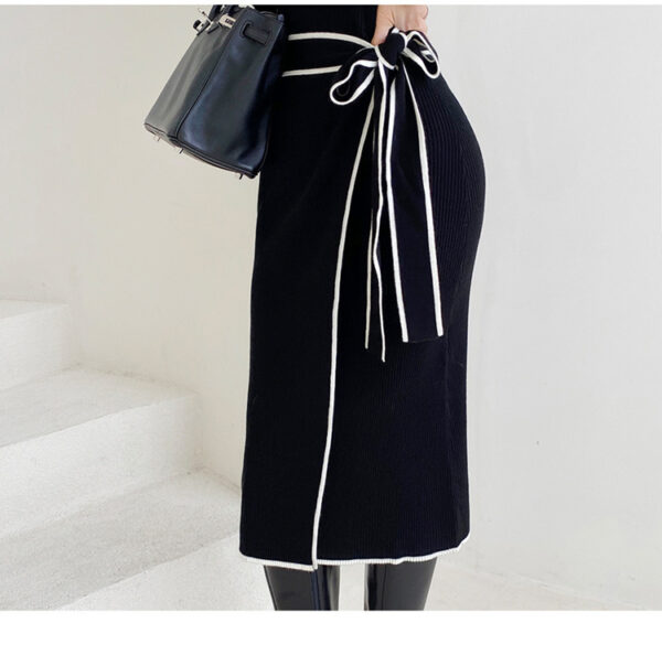 Lace-up Slip-shoulder Knitted Sweater Dress - Image 2