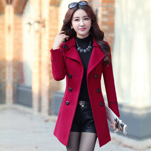 19 Autumn And Winter New Korean Style Coat Double-breasted Mid-length Slim Fit Fashion Coat Women's Clothing - Image 5