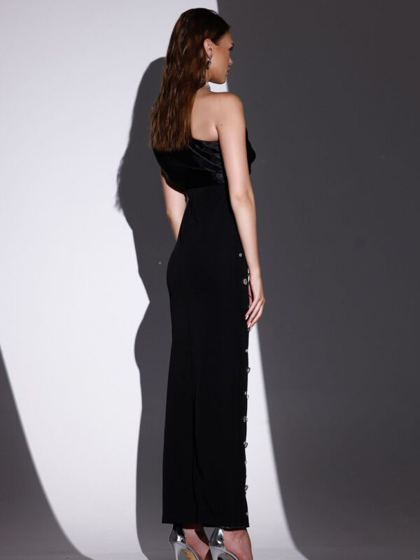 Off-shoulder Diamond Black Evening Dress - Image 5