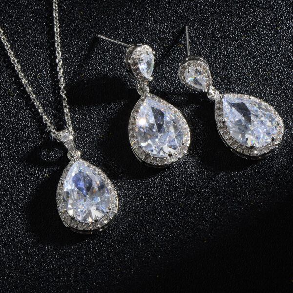 Bright Big Zircon Water Drops Necklace Eardrops Suit Bride Wedding Jewelry Simple Graceful - Image 7
