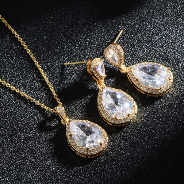 Bright Big Zircon Water Drops Necklace Eardrops Suit Bride Wedding Jewelry Simple Graceful - Image 6