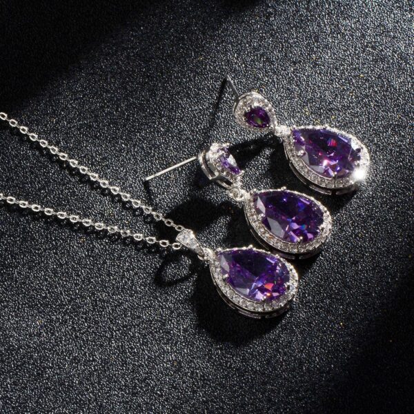 Bright Big Zircon Water Drops Necklace Eardrops Suit Bride Wedding Jewelry Simple Graceful - Image 3