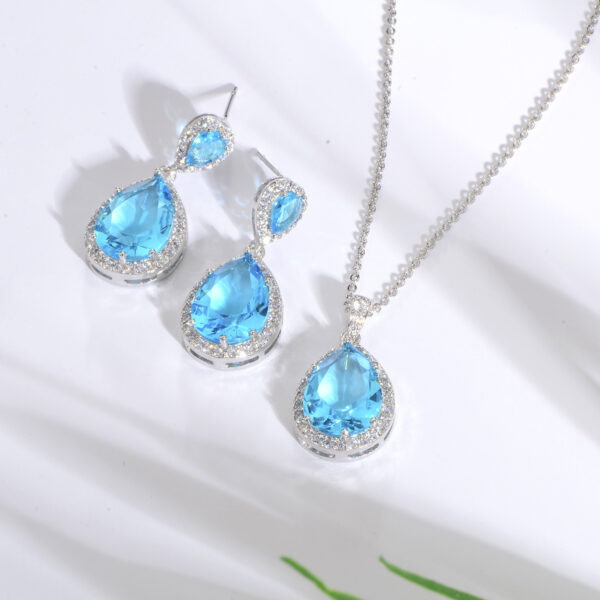 Bright Big Zircon Water Drops Necklace Eardrops Suit Bride Wedding Jewelry Simple Graceful - Image 9