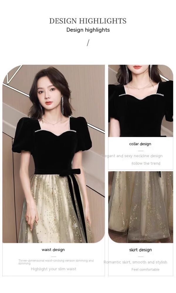 Women's French Light Luxury And Luxurious Black Evening Dress - Image 4