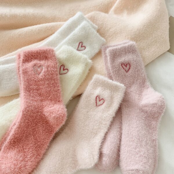 Women's Socks Love Embroidered Plush Socks Furry Warm - Image 5