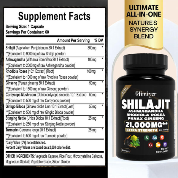 SHILAJIT ASHWAGANDHARHODIOLA ROSEAPANAX GINSENG21,000MG - Image 8