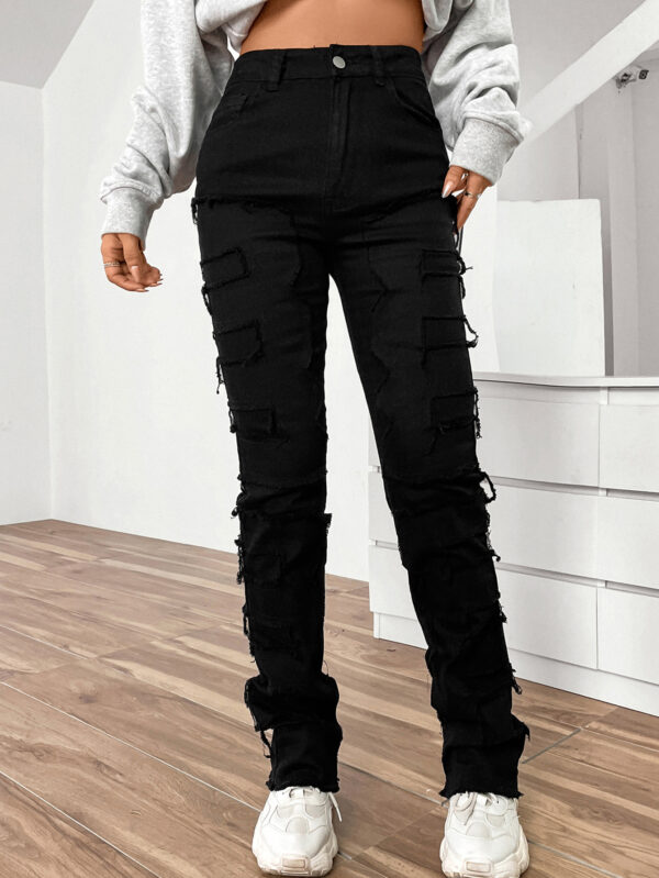 Women's Embroidered Straight-leg Pants Fashion I Stretch Patchwork Jeans - Image 7