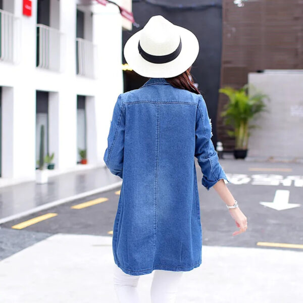 Women's Loose Ripped Mid-length Denim Jacket - Image 6