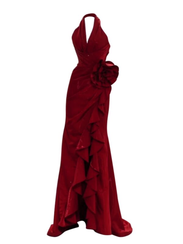 Socialite Style Wine Red Elegant Halter Bride Wedding Toast Dress - Image 5