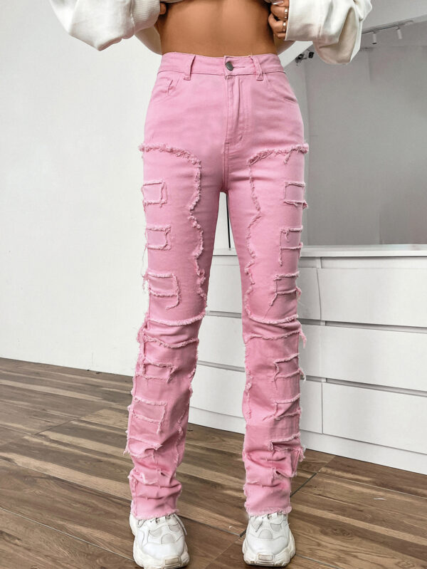 Women's Embroidered Straight-leg Pants Fashion I Stretch Patchwork Jeans - Image 4