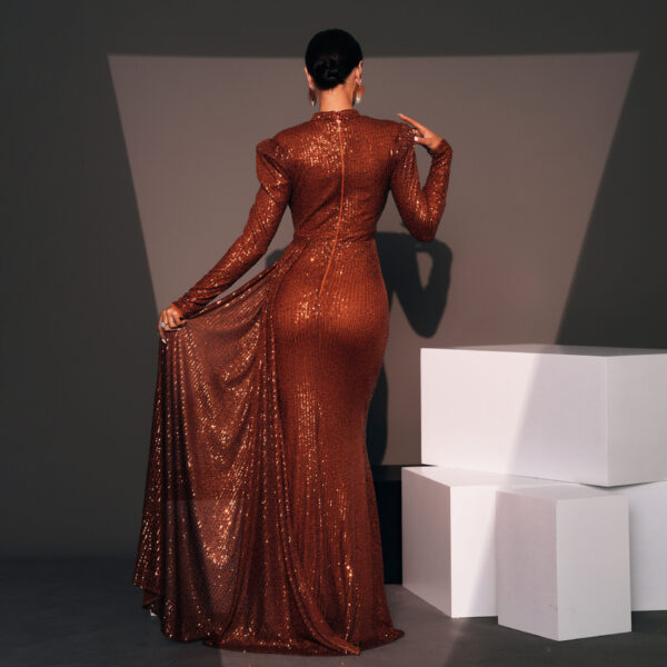 Long Sleeve Round Neck Sexy Slim Long Sequined Banquet Dress - Image 10