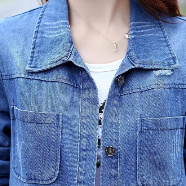 Women's Loose Ripped Mid-length Denim Jacket - Image 4