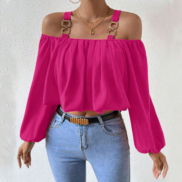 Women's Lantern Sleeve Loose Crop Top - Image 3