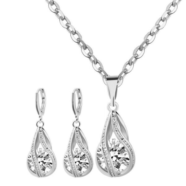 S163 Korean simple zircon jewelry set Silver Drop Necklace Earrings set new bride wedding - Image 6