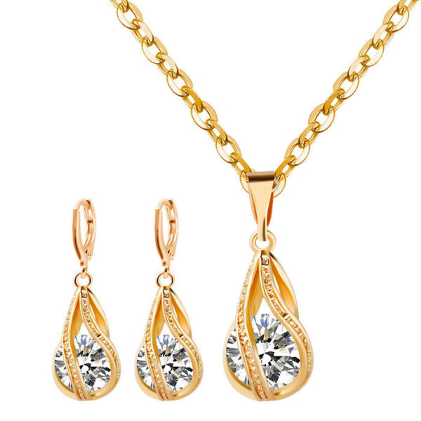 S163 Korean simple zircon jewelry set Silver Drop Necklace Earrings set new bride wedding - Image 4