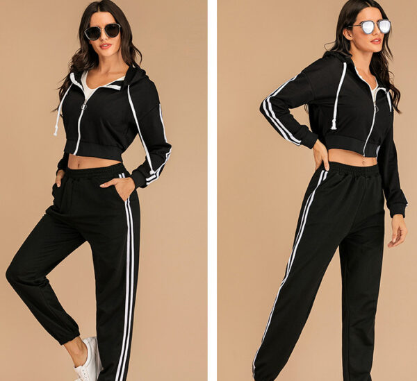 Black Short Sweater Casual Sports Suit Women's Two-piece Set - Image 5