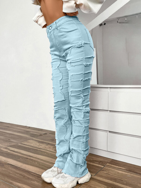 Women's Embroidered Straight-leg Pants Fashion I Stretch Patchwork Jeans - Image 2