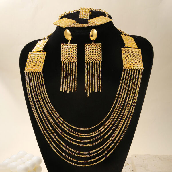 5pcs Fashion Ladies 18k Gold Plated Jewelry Set Tassel For Holiday Wear, Wedding Scene Jewelry, Multi-layered Temperament Wedding Jewelry - Image 5