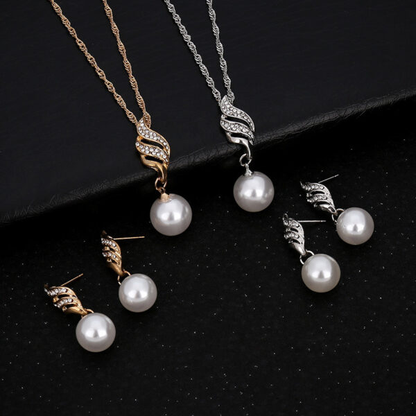 Europe and the United States eBay explosion models accessories wholesale bride accessories Pearl Diamond Necklace Set Earrings wavy lines - Image 6
