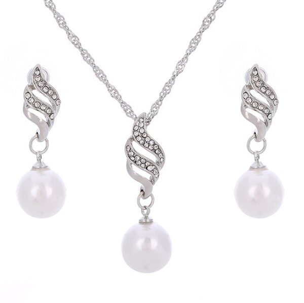 Europe and the United States eBay explosion models accessories wholesale bride accessories Pearl Diamond Necklace Set Earrings wavy lines - Image 3