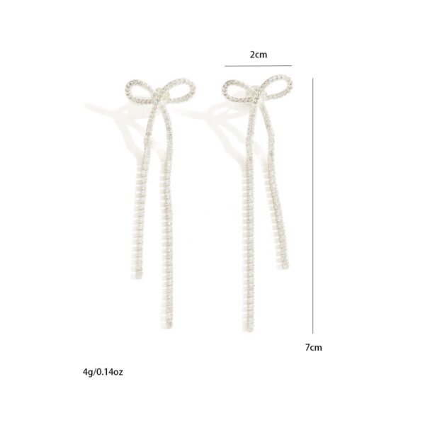 Women's Bridal Silver Bow Rhinestone Women's Pendant Earrings - Image 3