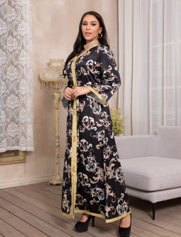 Printed Women's Long Belted Casual Dress - Image 6