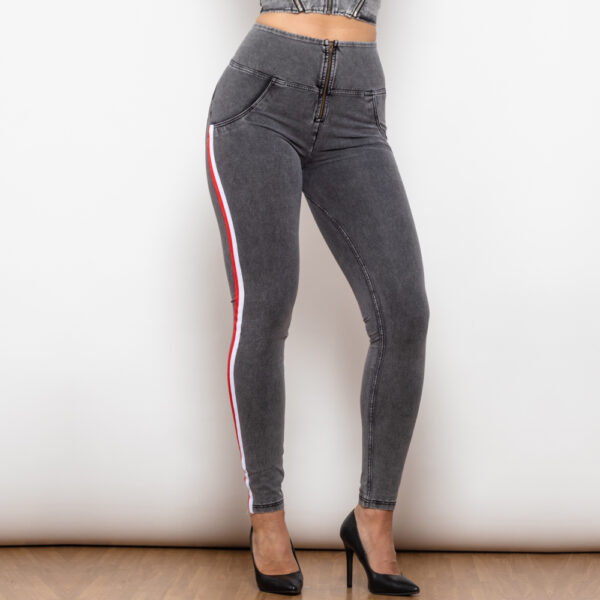 Shascullfites Melody High Waist Dark Thread Grey Jeans With Stripe Jeans Bum Lift Pants Shaping Jeggings Women Pants - Image 3