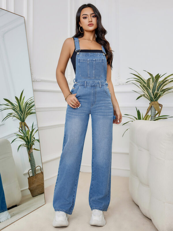 Women's Washed Denim Suspender Pants - Image 2